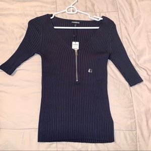 Express Zip Front Elbow Sleeve Sweater